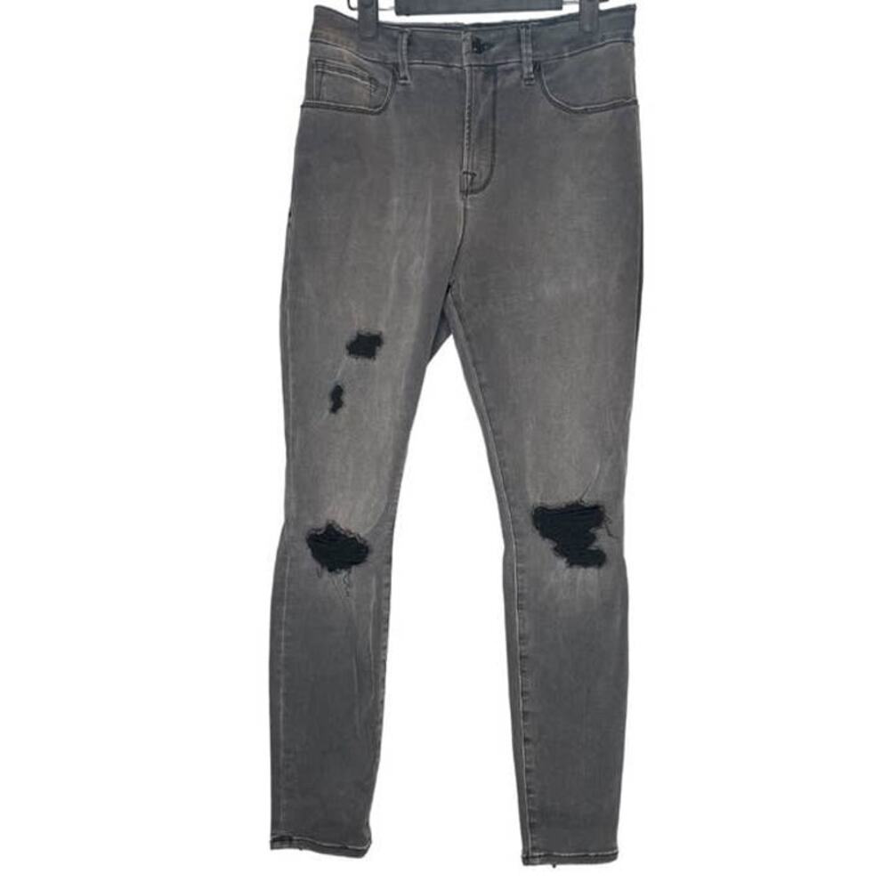 Good American Good Legs Cropped Distressed Skinny Jeans - Dark Denim